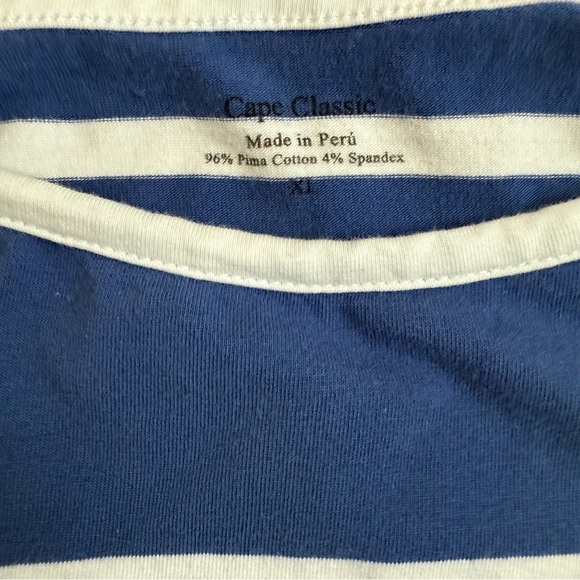 Cape Classic XL Pima Cotton Blue & White Striped 3/4 Sleeve Dress - Picture 2 of 6